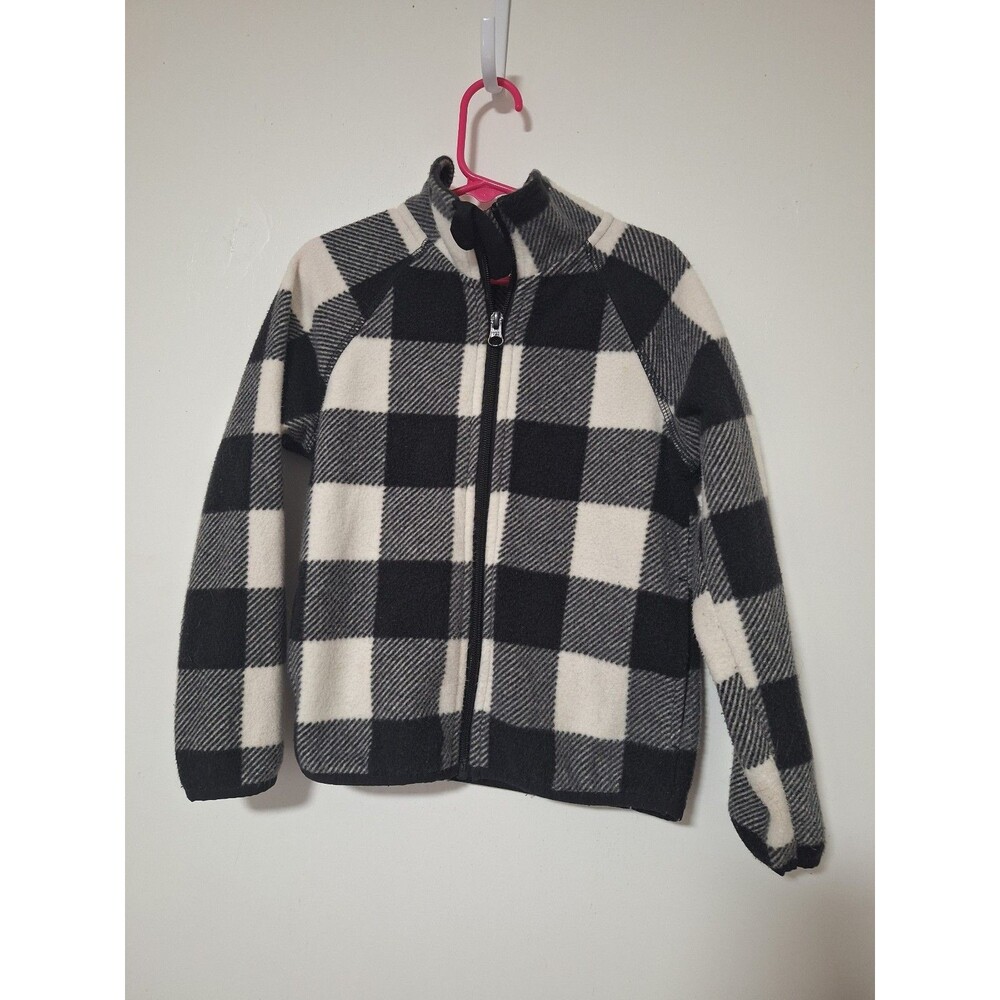 Wonder Nation Kids Fleece Jacket Size XS 4-5 Buffalo Plaid Black White Zip Up‎